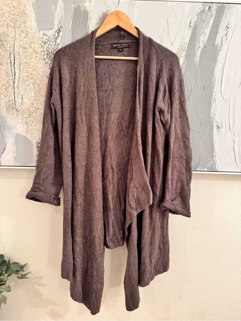 Barefoot Dreams Open-Front Chocolate Brown Draped Cardigan